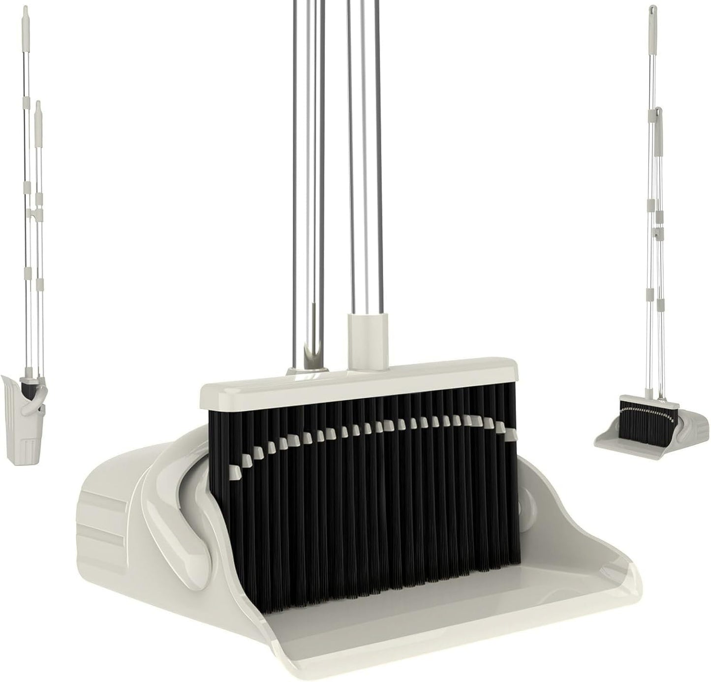 AISHUJIE Broom and Dustpan Set, Gray Yellow 52-Inch Adjustable Handle Upright Broom with Clip-Together Storage for Home, Kitchen, Office, Apartment