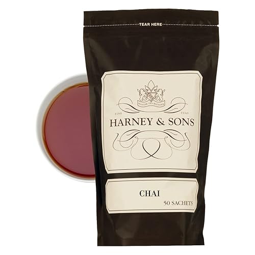 Harney & Sons Chai Tea Sachets, Spiced Black Tea with Cinnamon, Cardamom & Vanilla, Caffeinated Indian Style Chai Tea, 50 Teabags (Pyramid Sachets)
