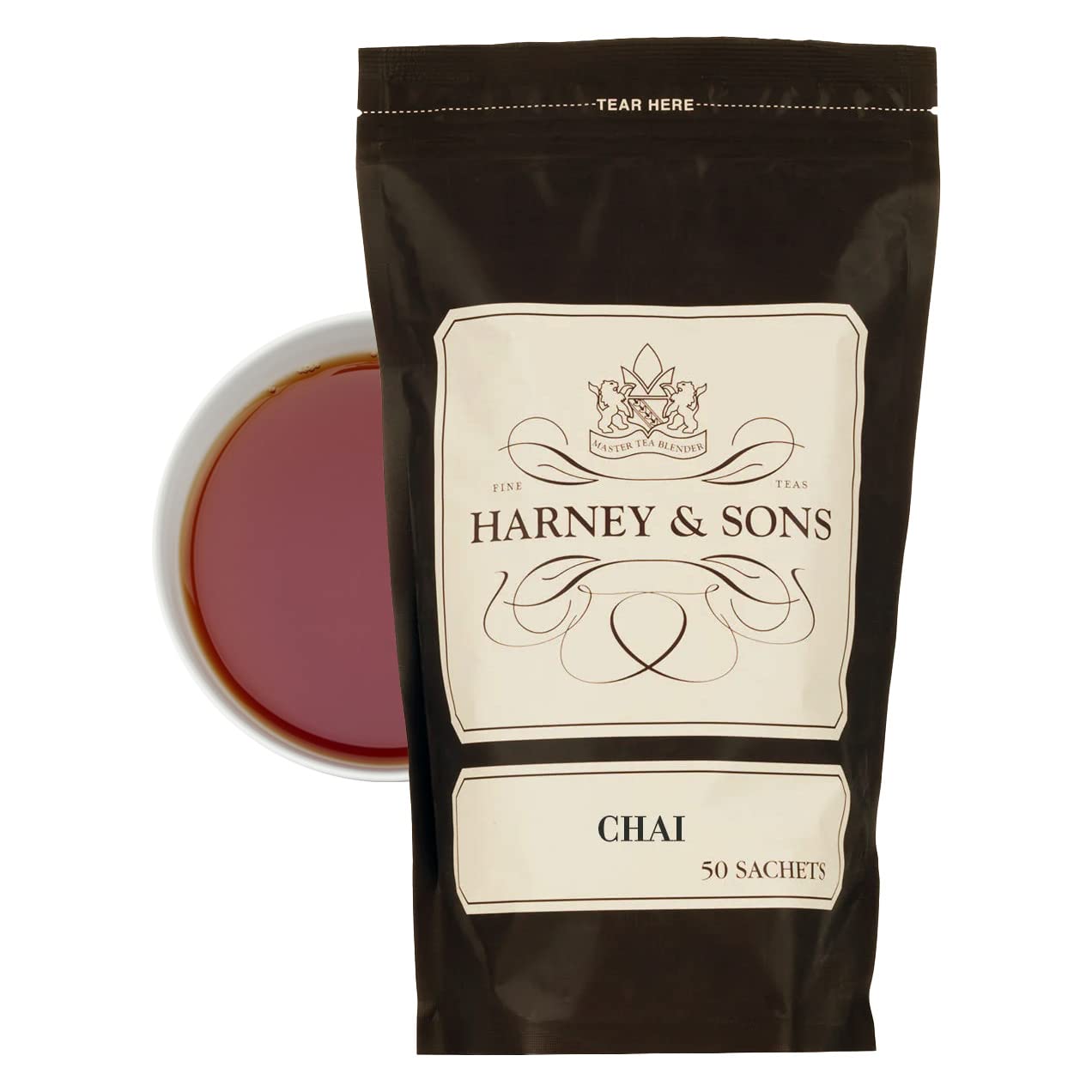 Harney & Sons Chai Tea Sachets, Spiced Black Tea with Cinnamon, Cardamom & Vanilla, Caffeinated Indian Style Chai Tea, 50 Teabags (Pyramid Sachets)