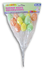 Easter Egg Picks - 12 Count - 10 Inches Tall - Colors Vary, Pastel, 79667