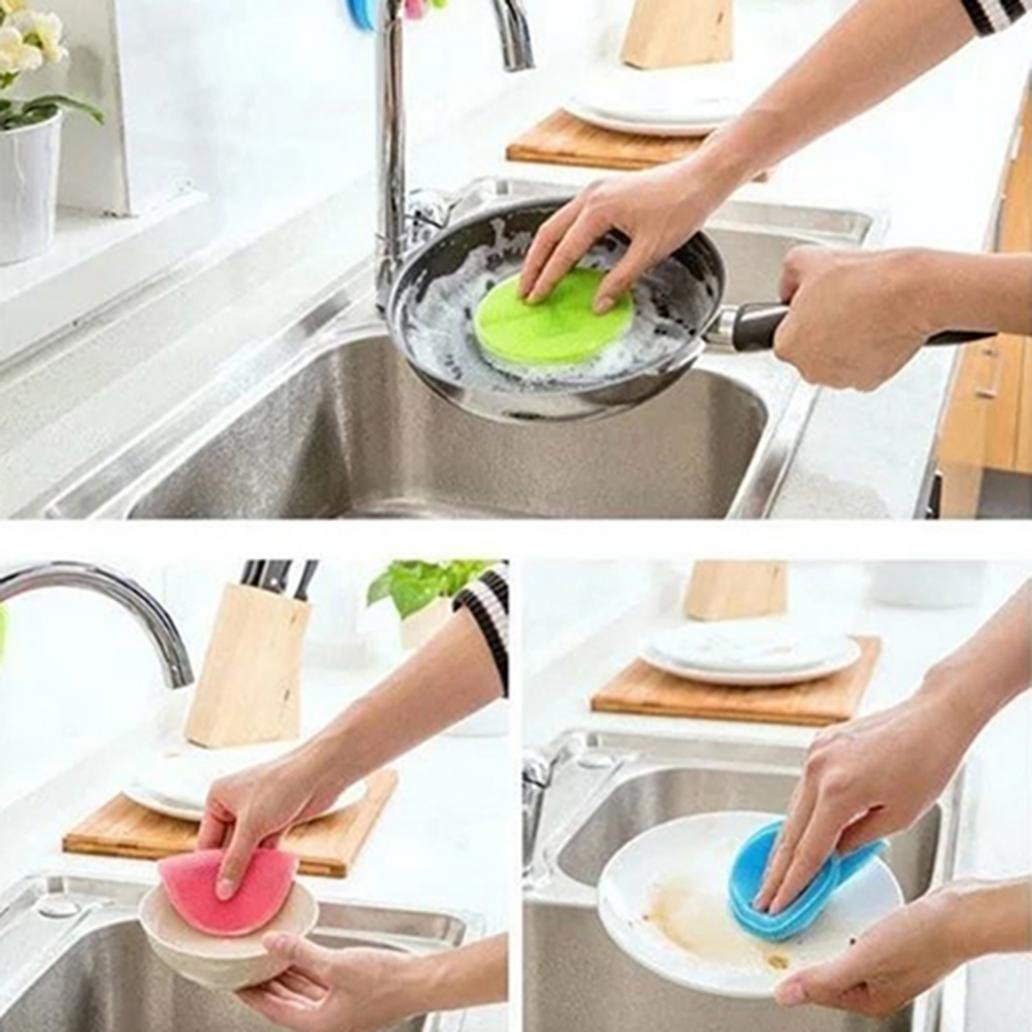 Round Silicone Dish Washing Sponge Cleaning Scrubber Brush Pad Kitchen Tool - Red zsjhtc