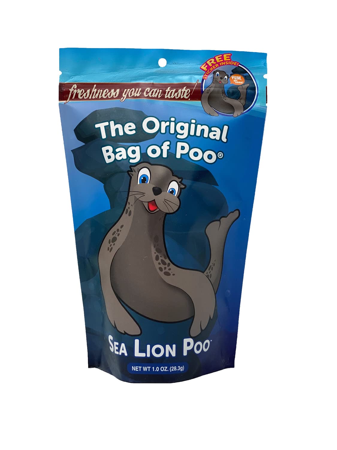 The Original Bag of Poo®, Sea Lion Poo (Black Cherry Flavor Cotton Candy) Novelty Poop Gag Gift. Free sticker inside.
