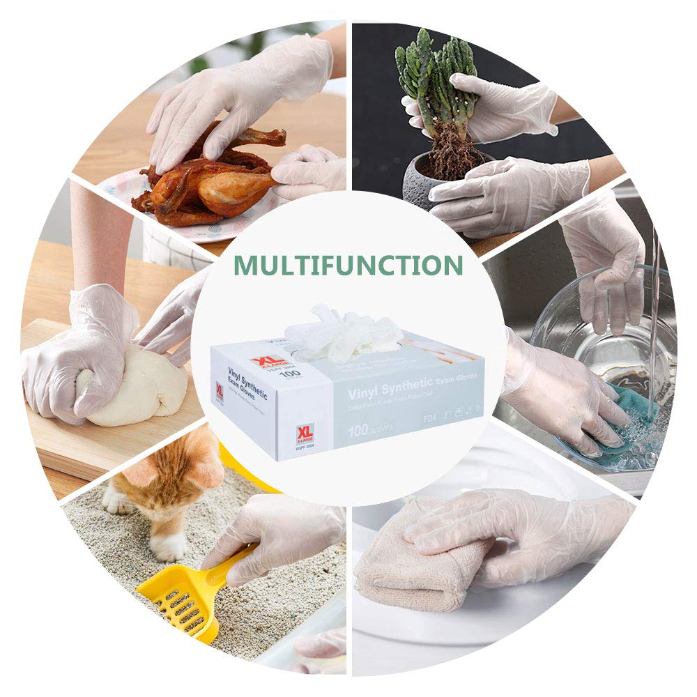 squish Disposable Gloves, 100 Count 4 mil Clear Vinyl Gloves Latex Free Powder-Free Health Glove Cleaning Rubber Glove for Kitchen Cooking Cleaning