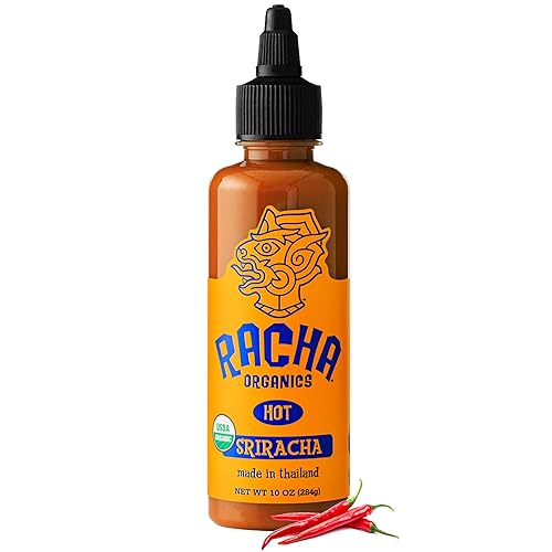 Racha Organics Sriracha Hot Sauce - USDA Organic Sriracha Sauce Made with Estate-Grown Thai Chili Peppers - Low-Sugar, Non-GMO, Gluten Free, Keto