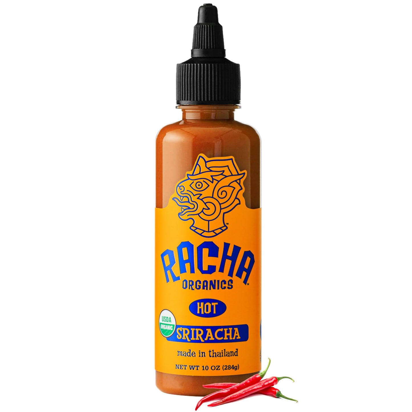 Racha Organics Sriracha Hot Sauce - USDA Organic Sriracha Sauce Made with Estate-Grown Thai Chili Peppers - Low-Sugar, Non-GMO, Gluten Free, Keto