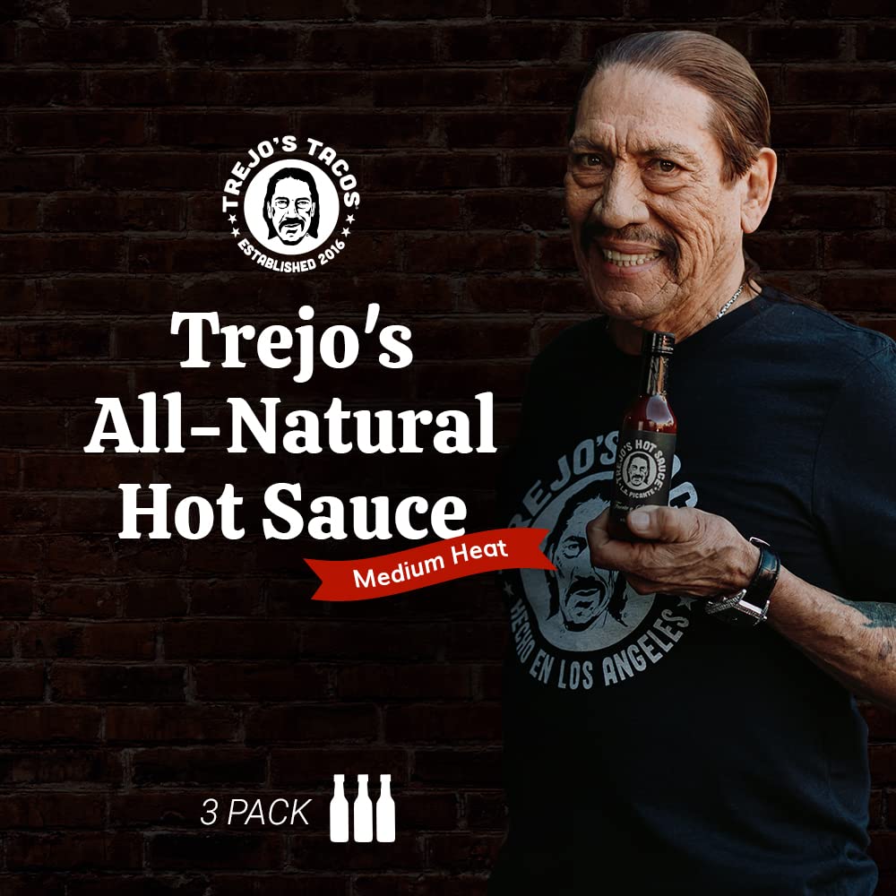 Trejo's Tacos All-Natural Hot Sauce - Medium Heat Blend of Peppers - Zero Calories - Non-GMO - Danny Trejo’s Famous Hot Sauce from Trejo's Tacos