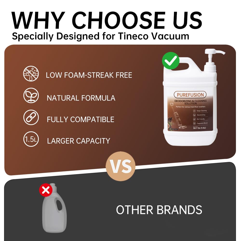 PUREFUSION Floor Cleaning Solution Compatible With Tineco iFLOOR FLOOR ONE Series Wet Dry Vacuum, Cedar Wood Scent Deodorizing Floor Cleaner Solution