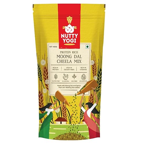 Nutty Yogi Moong Daal Cheela Mix 400G I Indian Pancake I Batter Mix I Healthy Breakfast I Protein Rich Healthy Food I Ready to Cook I Nutritious & Delicious Instant Food I