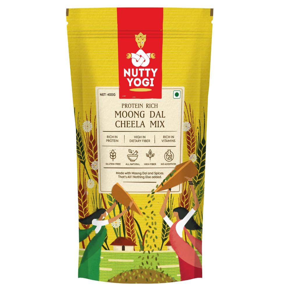 Nutty Yogi Moong Daal Cheela Mix 400G I Indian Pancake I Batter Mix I Healthy Breakfast I Protein Rich Healthy Food I Ready to Cook I Nutritious & Delicious Instant Food I