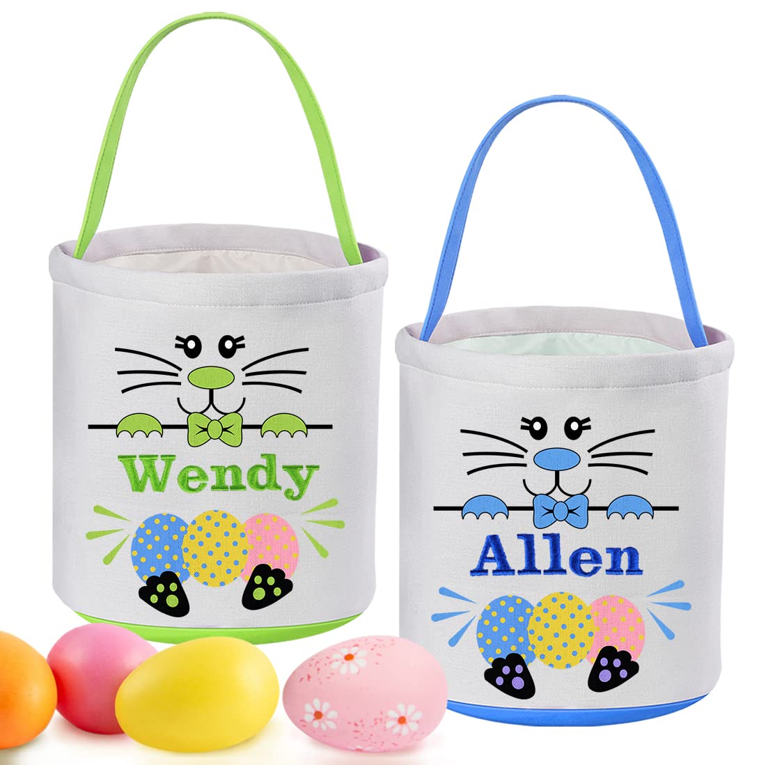 Personalized Easter Baskets for Kids, Touber 2 Pack Easter Bunny Basket Gifts Easter Eggs Hunt Baskets Personalized Easter Gifts Easter Baskets