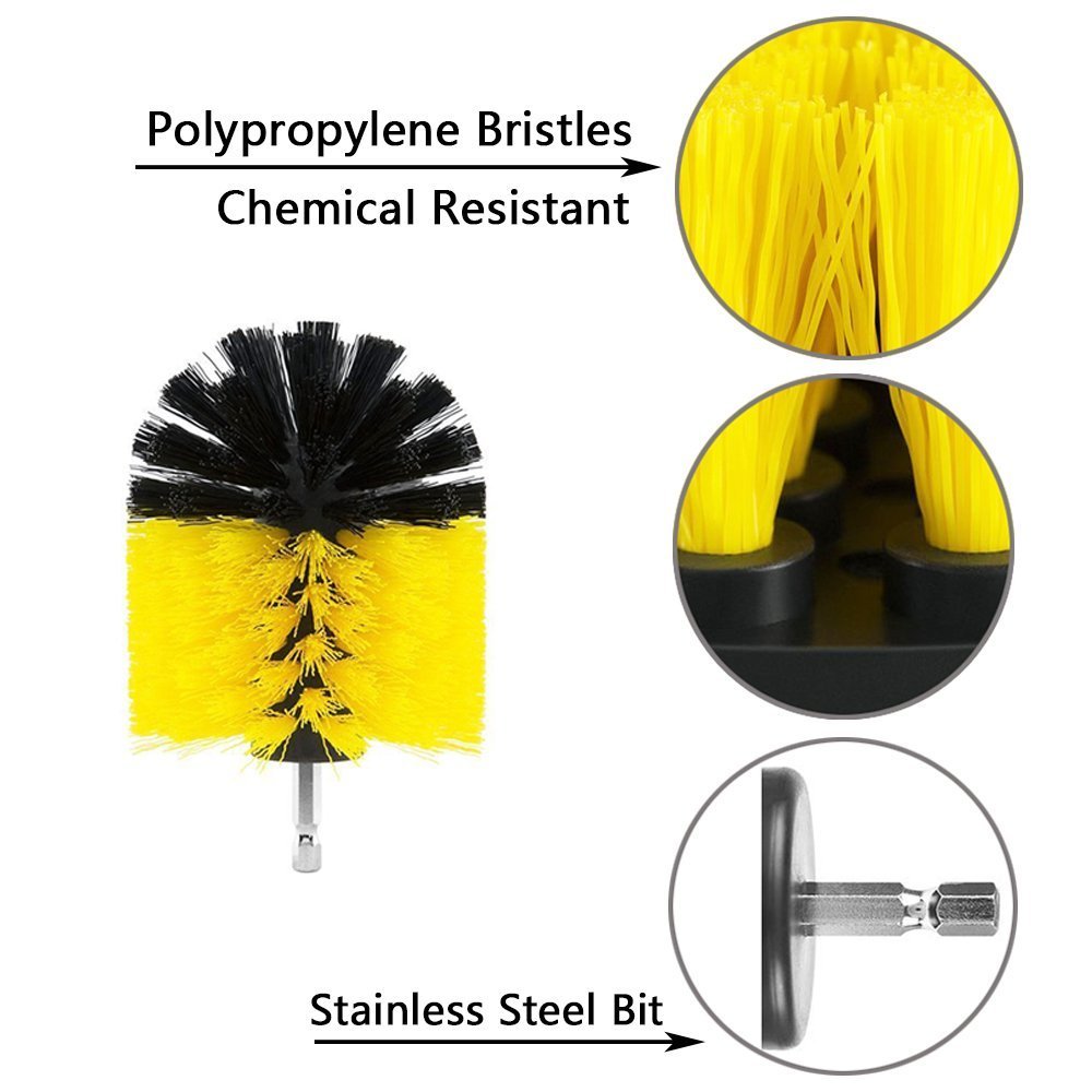 10 Piece Drill Brush Attachments: 5 inch Drill Brushes & Scouring Pads & Suction Cup - Clean Tough Dirt - for Marble/Granite Tile, Grout, Rim, Kitchen