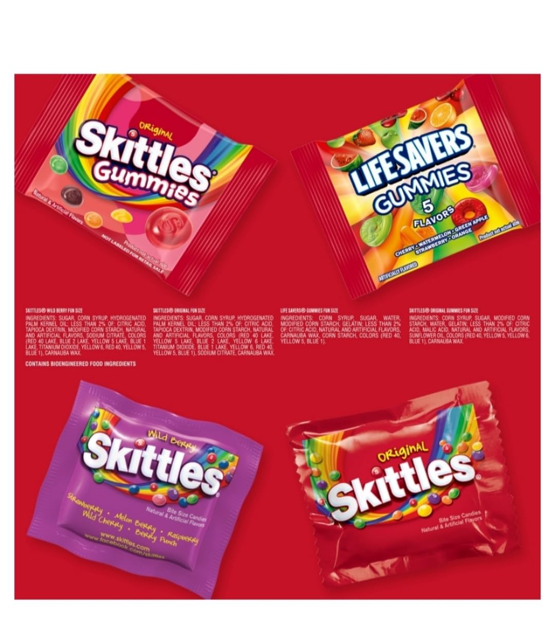 HUBZ Assorted Candy Variety Pack, 100 Pieces, Skittles, Gummies and Life Savers, Bulk Bag