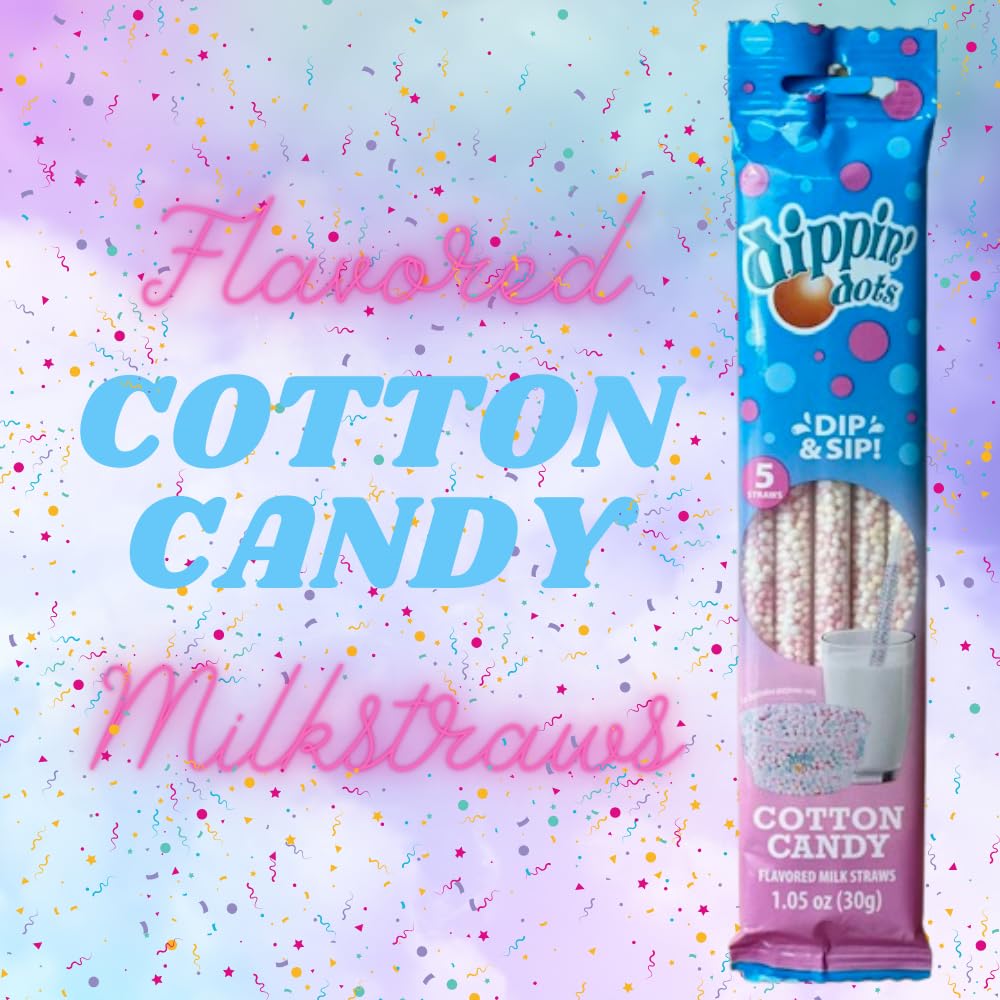 Dippin’ Dots Magically Flavored Milk Straws - Cotton Candy, 4-Pack Bundle (20 Count) Milk Flavoring Straws for Kids, Drinks & Cereal | Sweet Party