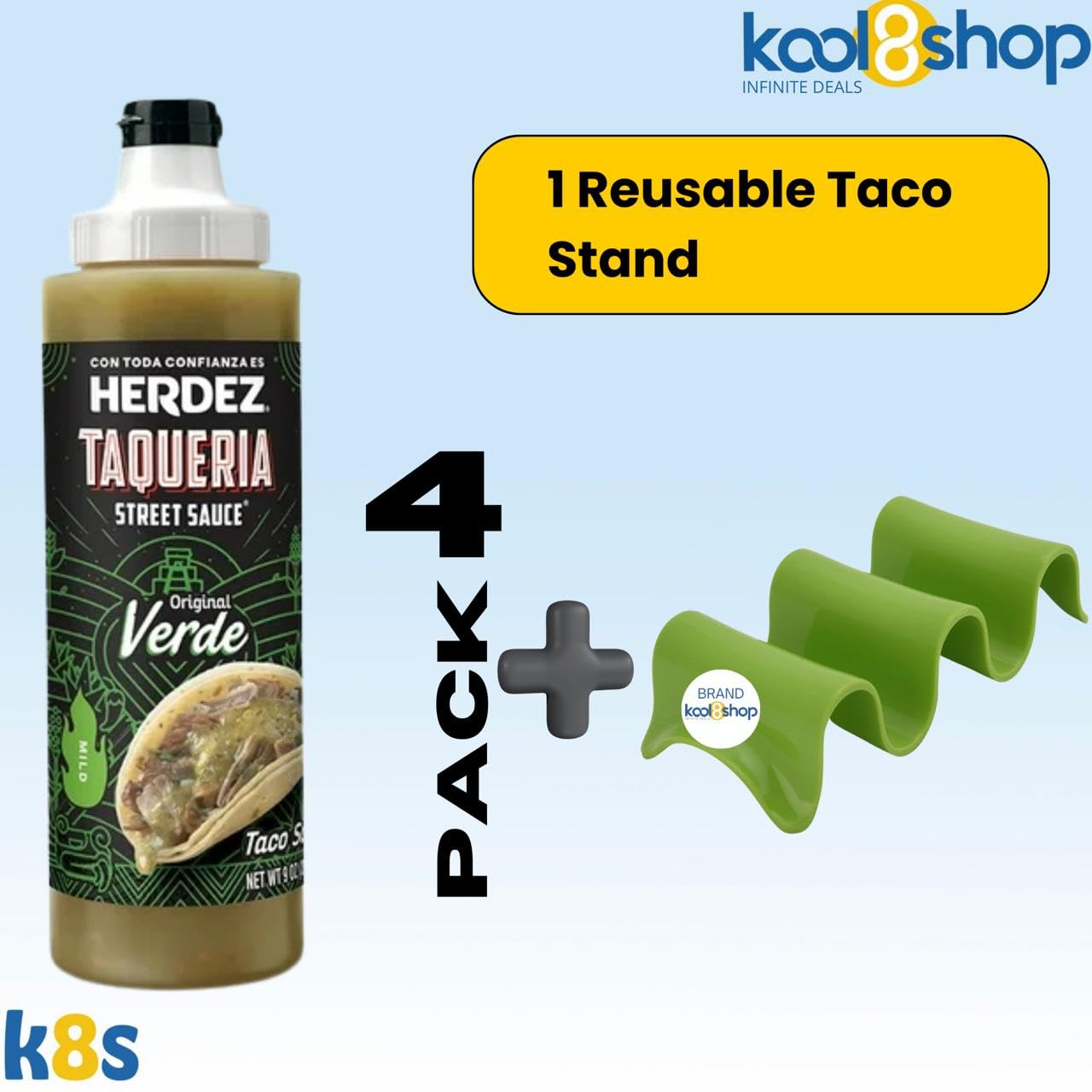 Herdez Taqueria Street Salsa Verde 9 oz Plastic Bottle 4 Pack + 1 Taco Stand by KOOL8SHOP Infinite Deals