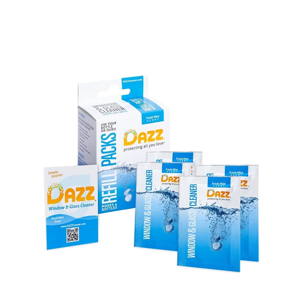 DAZZ Natural Cleaning Tablets - Window & Glass Cleaner Refill Pack - Makes (4) 32oz Bottles - Just Add Water