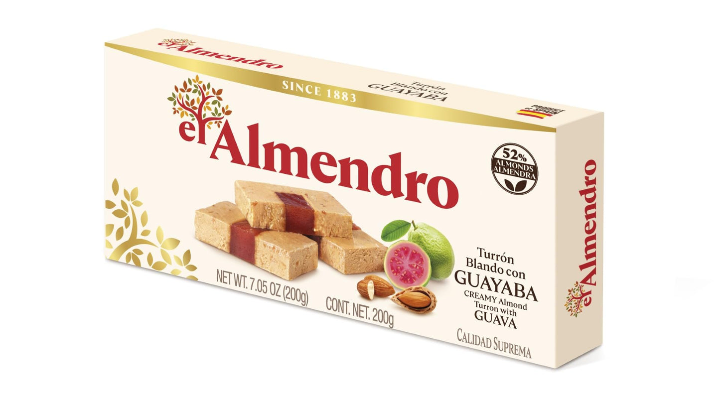 Authentic Creamy Almond Turron with Guava By El Almendro, Soft Traditional Spanish Nougat Candy, Turrón Blando Con Guayaba, Gourmet Mediterranean