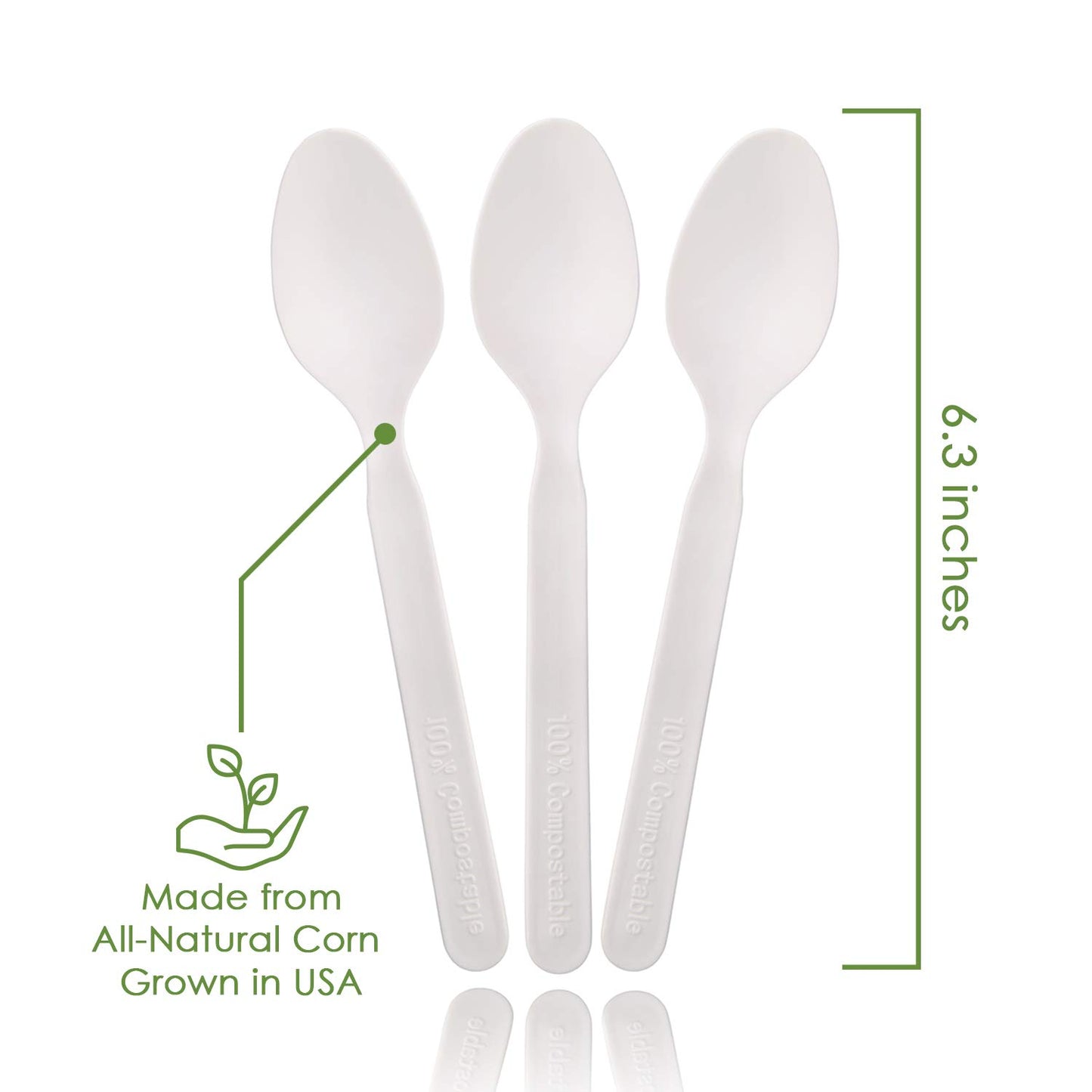 Ecovita 100% Compostable Spoons - 500 Large Disposable Utensils (6.5 in.) Bulk Size Eco Friendly Durable and Heat Resistant Alternative to Plastic