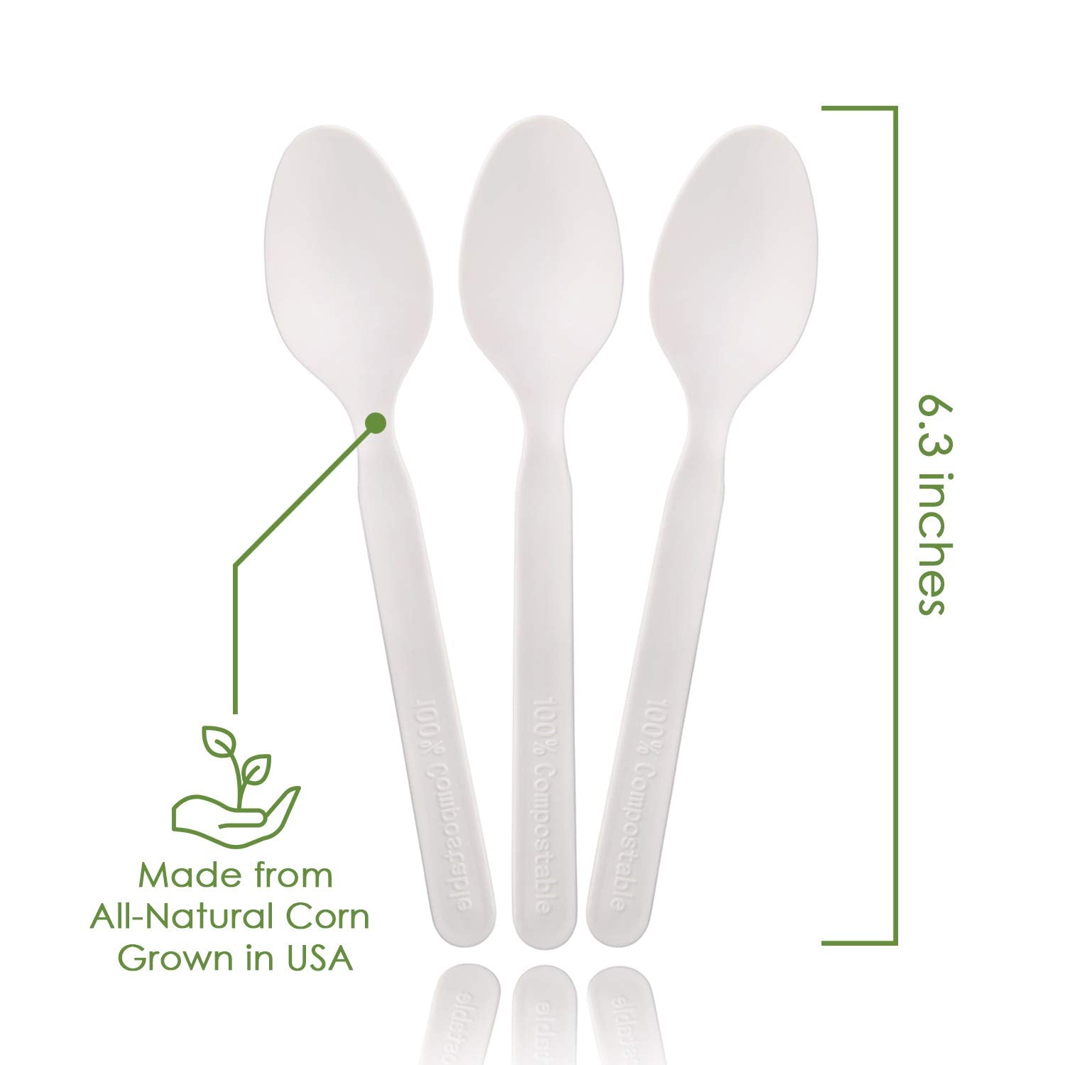 Ecovita 100% Compostable Spoons - 500 Large Disposable Utensils (6.5 in.) Bulk Size Eco Friendly Durable and Heat Resistant Alternative to Plastic