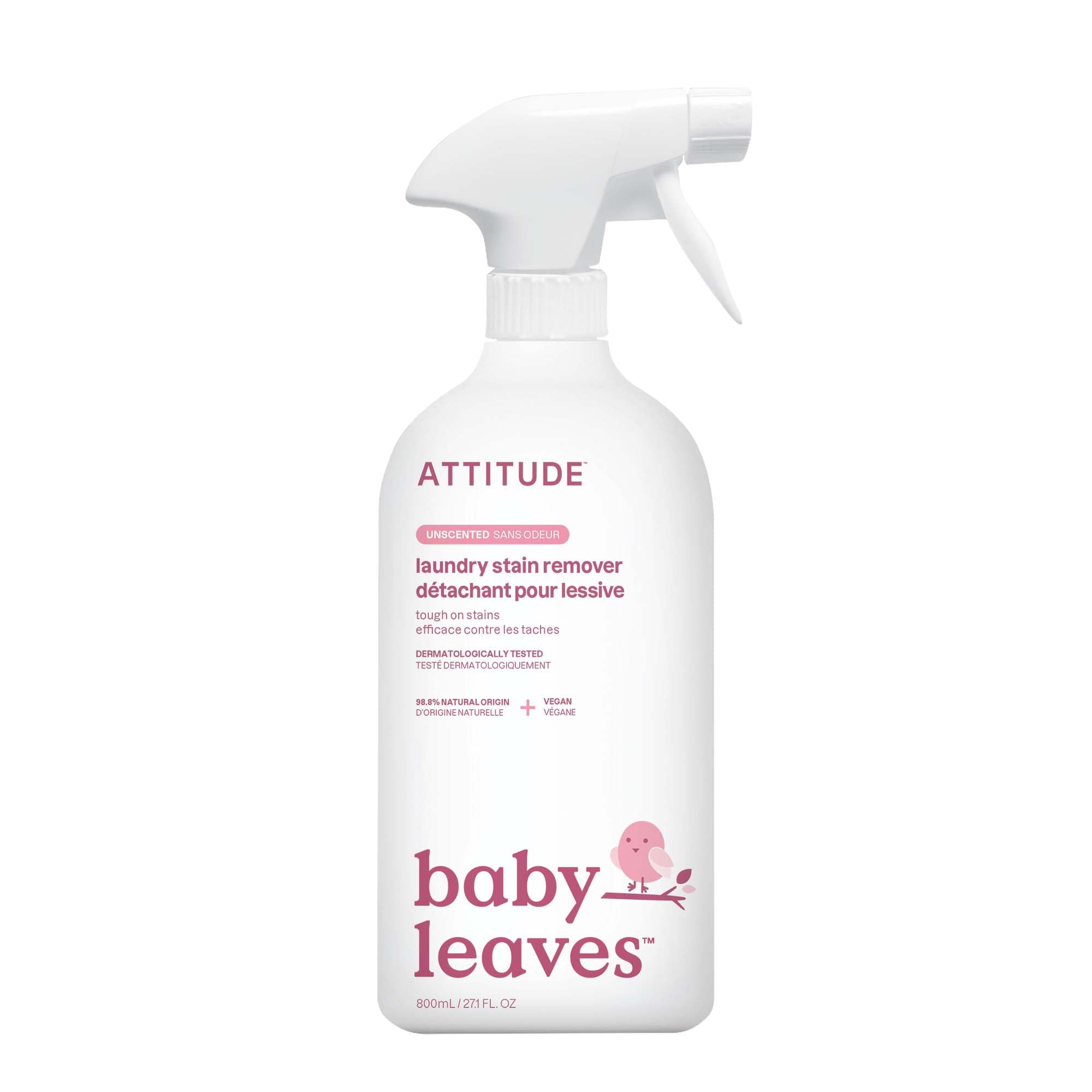 ATTITUDE Baby Laundry Stain Remover, Plant and Mineral-Based Ingredients, Vegan and Cruelty-free Household Products, Unscented, 27.1 Fl Oz