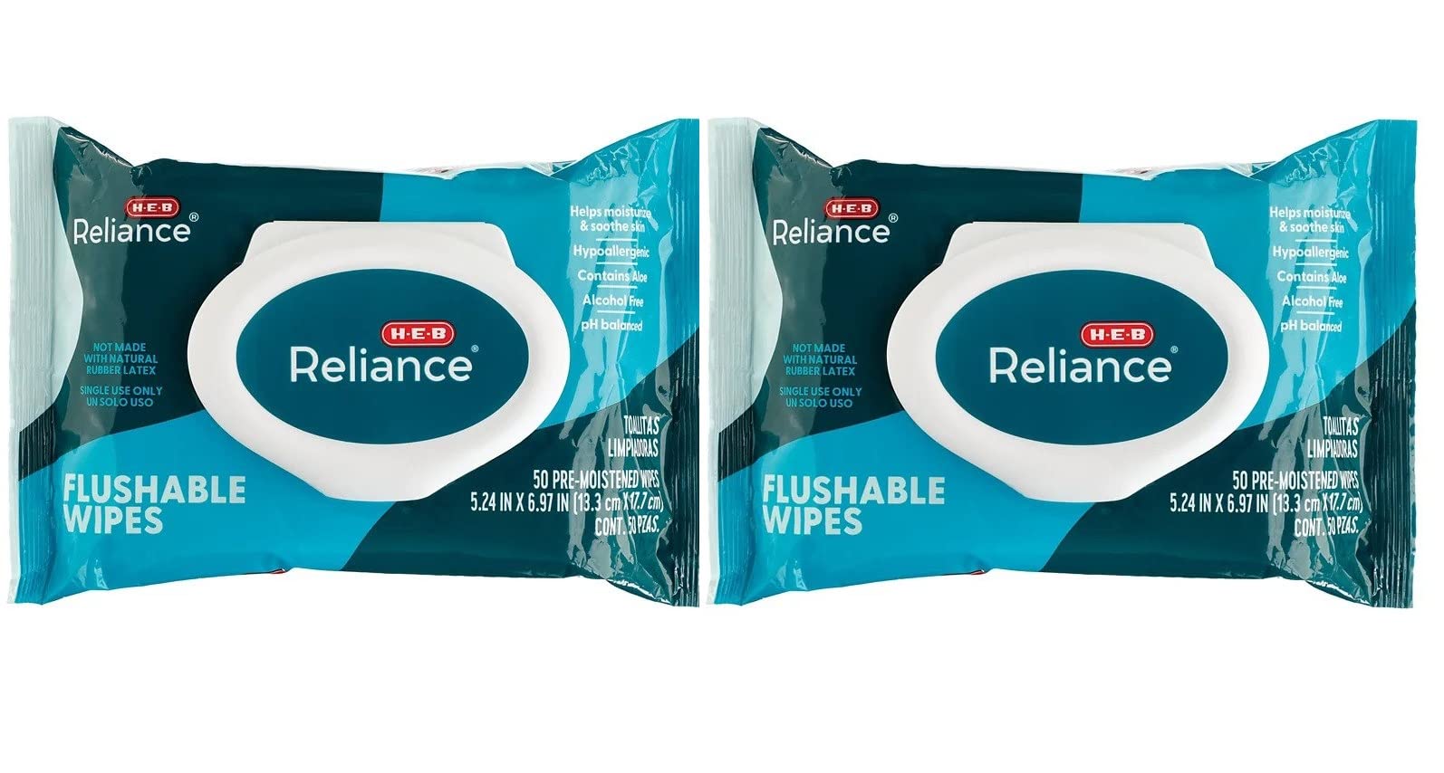 H?E?B Reliance Flushable Wipes 50 ct(pack of 2) Total 100