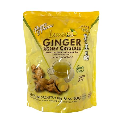 Prince of Peace Instant Ginger Honey Crystals with Lemon, 60 Sachets - Instant Hot or Cold Beverage - Easy to Brew - Drink Like a Tea - Caffeine