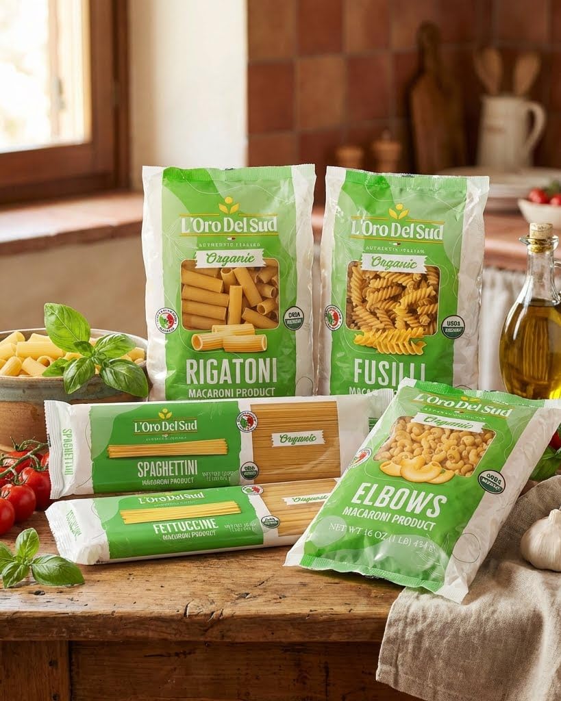 Organic Ziti Pasta, 4 pack, 100% Durum Wheat, Italian Pasta, Bow-Tie Pasta, Premium Quality Product of Italy 16 Ounce (4 Pack) by L'Oro del Sud.