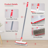 Floor Scrub Brush with Long Handle, Scrubbing Brush Squeegee Broom for Cleaning, 2 in1 Stiff Bristle Shower Scrubber Floor Squeegee for Pool Wall