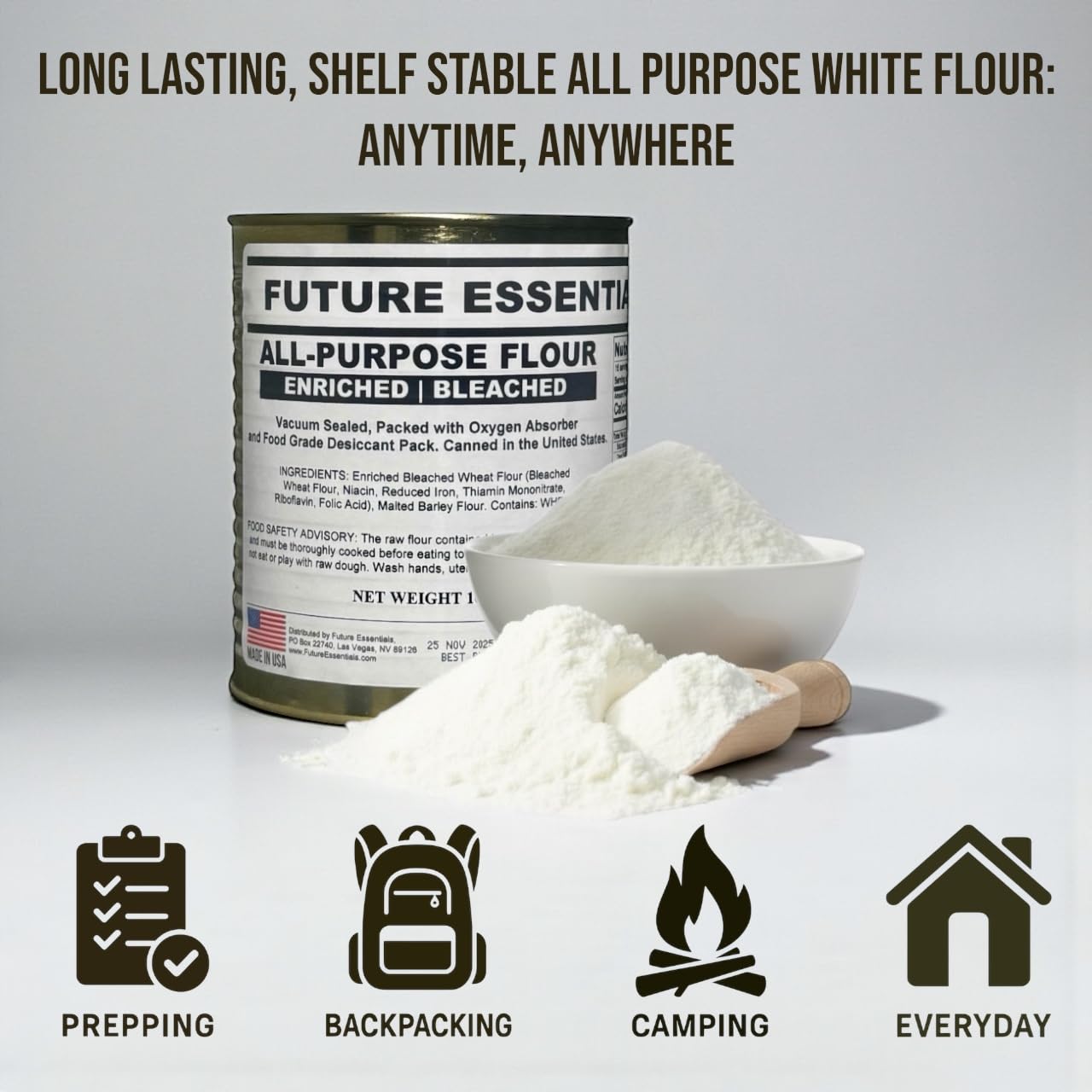 Future Essentials All Purpose Flour - Shelf-Stable, Long-Term Storage Baking Flour for Emergency Preparedness & Everyday Cooking - Made in the USA, 1