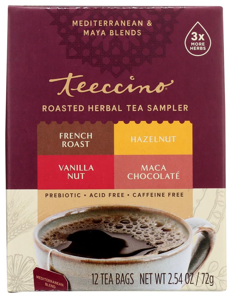 Teeccino Chicory Roasted Herbal Tea Sampler Pack (French Roast, Hazelnut, Vanilla Nut and Chocolaté), Caffeine Free, 12 Tea Bags (Pack of 2)