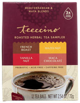 Teeccino Chicory Roasted Herbal Tea Sampler Pack (French Roast, Hazelnut, Vanilla Nut and Chocolaté), Caffeine Free, 12 Tea Bags (Pack of 2)