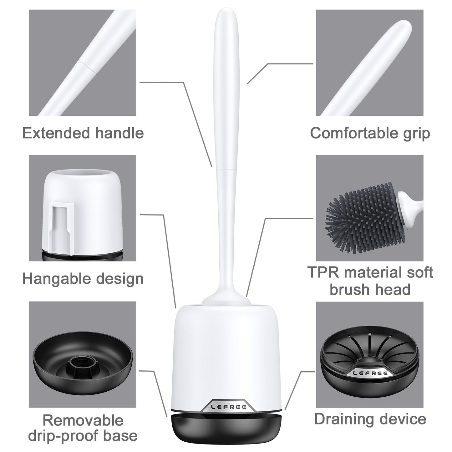 Lefree Silicone Toilet Brush,Rubber Toilet Bowl Brush and Holder Set with Ventilated Holder, Toilet Cleaner Brush for Bathroom,Floor Standing & Wall