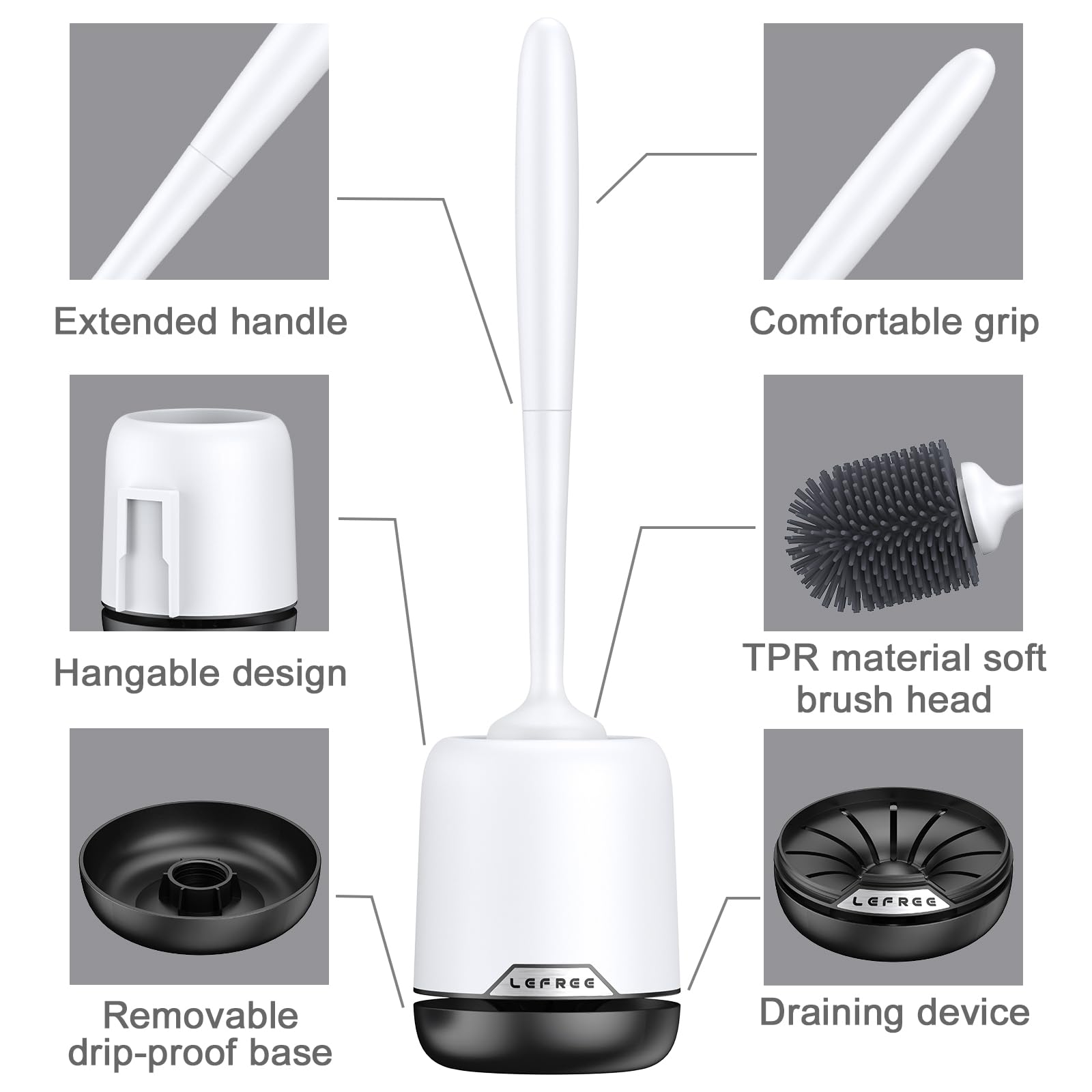 Lefree Silicone Toilet Brush,Rubber Toilet Bowl Brush and Holder Set with Ventilated Holder, Toilet Cleaner Brush for Bathroom,Floor Standing & Wall
