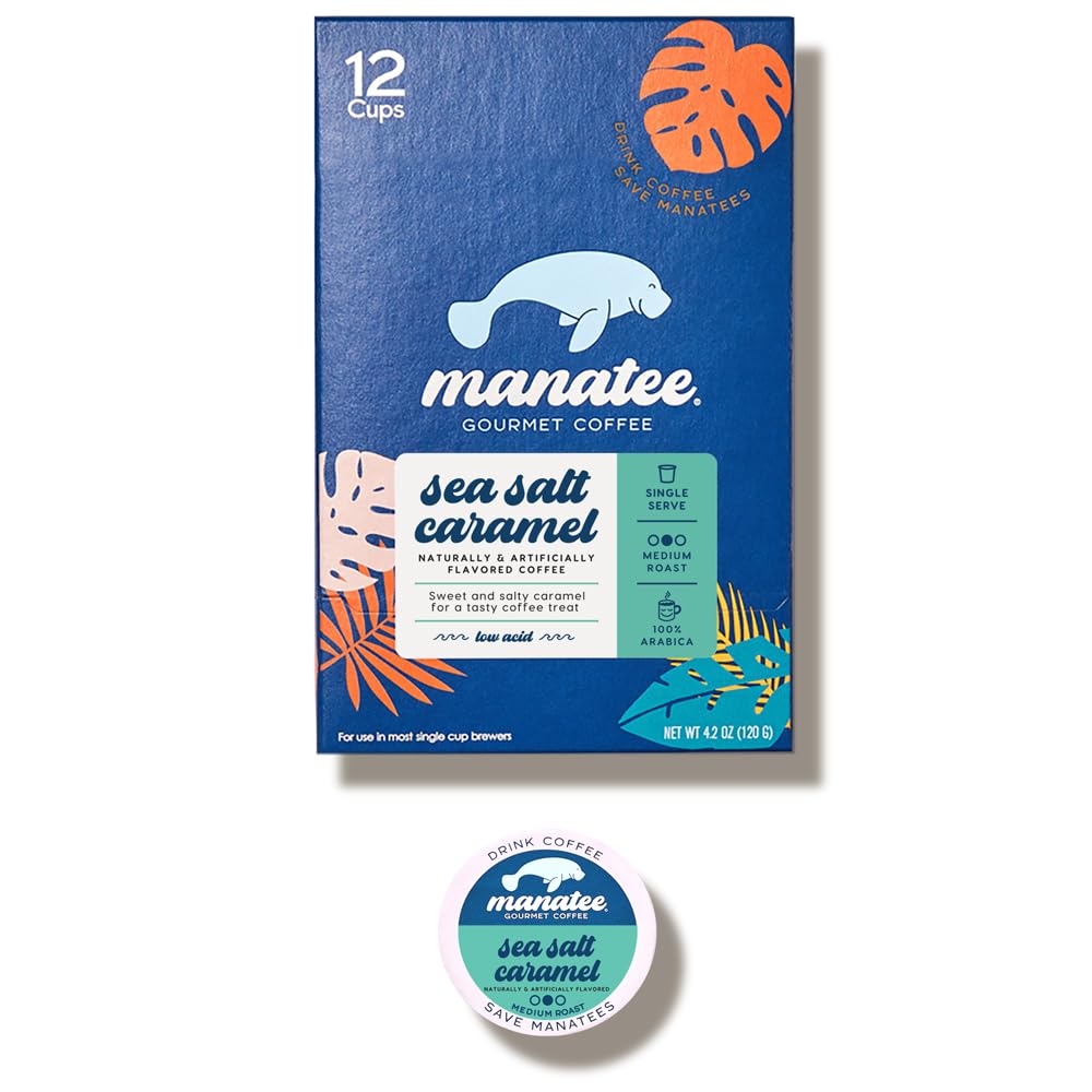Manatee Gourmet Coffee Single Serve Pods for Keurig 2.0 K Cup Brewers, Medium Roast, Sea Salt Caramel, 12 Count