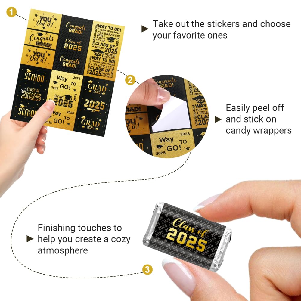 Graduation Party Candy Stickers, 120PCS Class of 2025 Candy Wrappers Chocolate Sticker for Graduations Party Favors