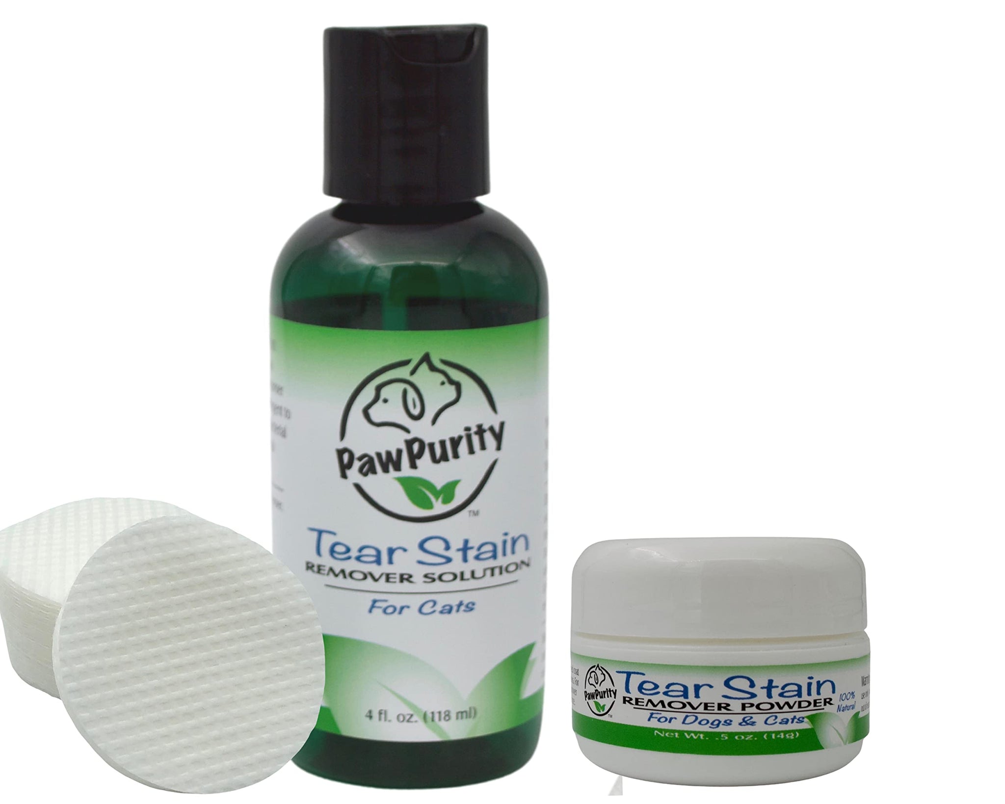 PawPurity Tear Stain Remover Kit for Cats | Includes Tear Stain Remover Solution, Powder and Application Pads | 100% Natural | Tear Stain Removal