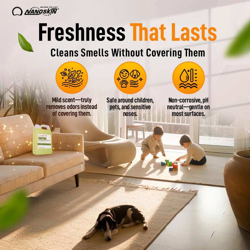 Nanoskin ENZYME Multi-Purpose Cleaner & Odor Eliminator 1 Gallon - Removes Complex Organic Stains, Dirt, Grease, and Grime from Multi Surfaces |