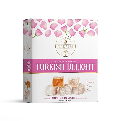 Assorted Turkish Delight Variety Pack - Double-Roasted Pistachio, Mint, Fruit, Coffee & Rose - Premium Soft & Chewy Lokum Candy - 6.2 oz & 12.4 oz