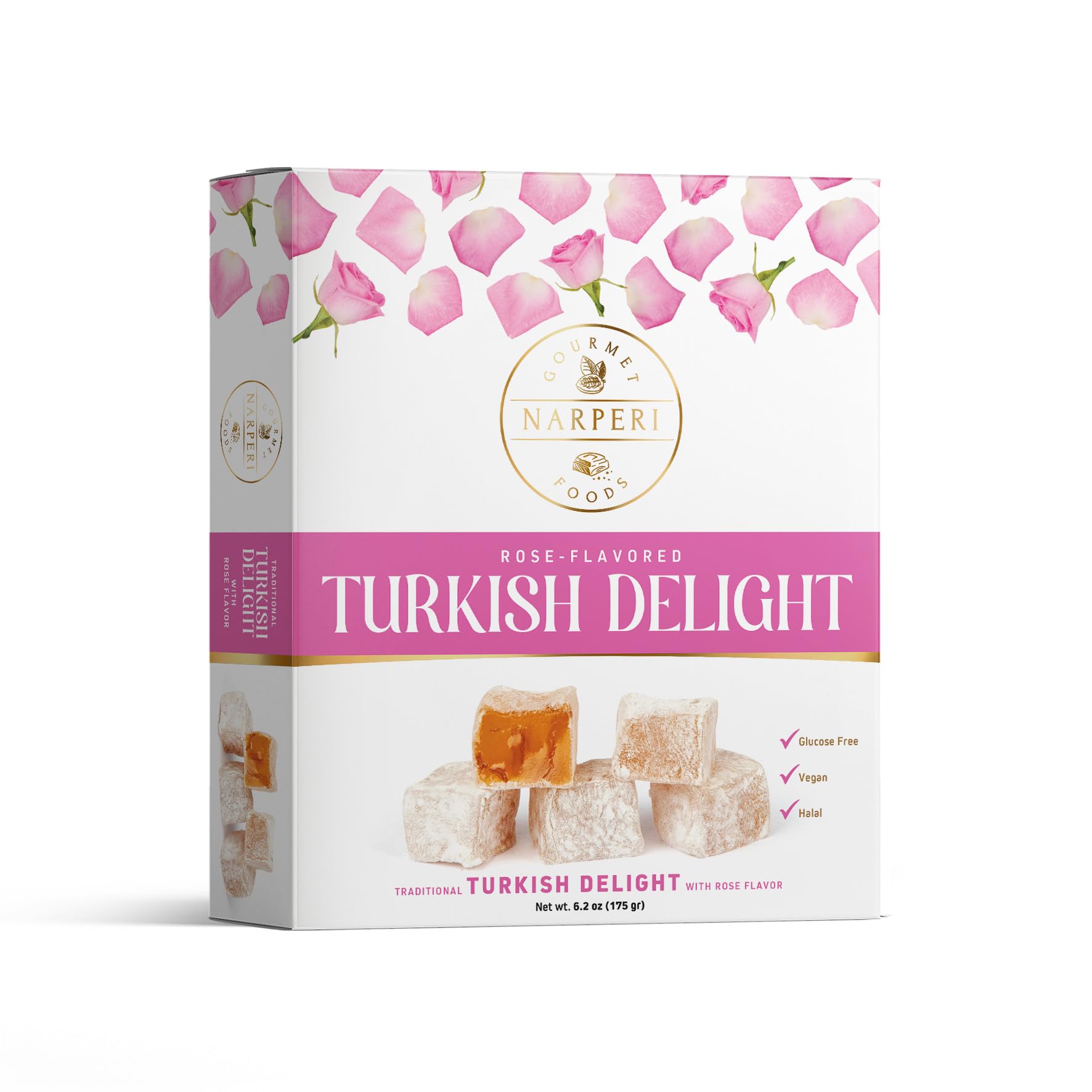 Assorted Turkish Delight Variety Pack - Double-Roasted Pistachio, Mint, Fruit, Coffee & Rose - Premium Soft & Chewy Lokum Candy - 6.2 oz & 12.4 oz