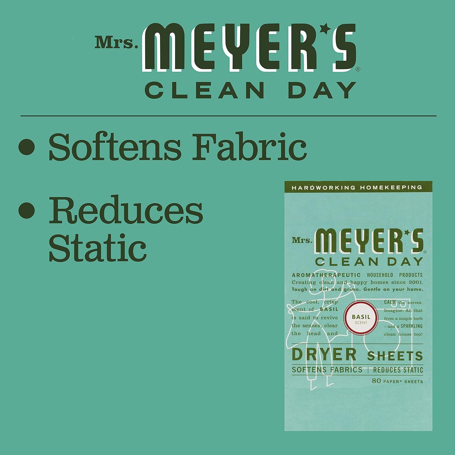 Mrs. Meyer's Clean Day Dryer Sheets, Basil Scent, (Pack of 3)