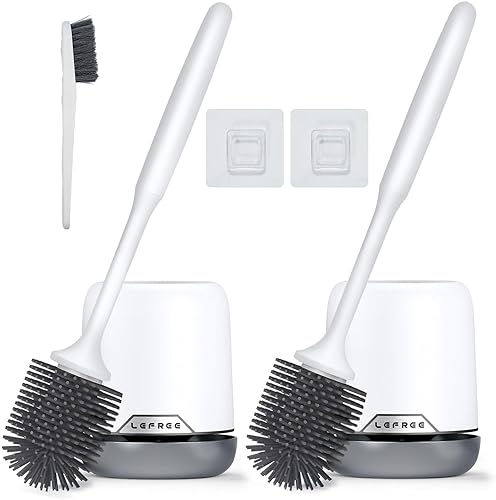 Lefree 2 Pack Silicone Toilet Brush Set with Ventilated Holder, Floor Standing & Wall Mounted Toilet Scrubber