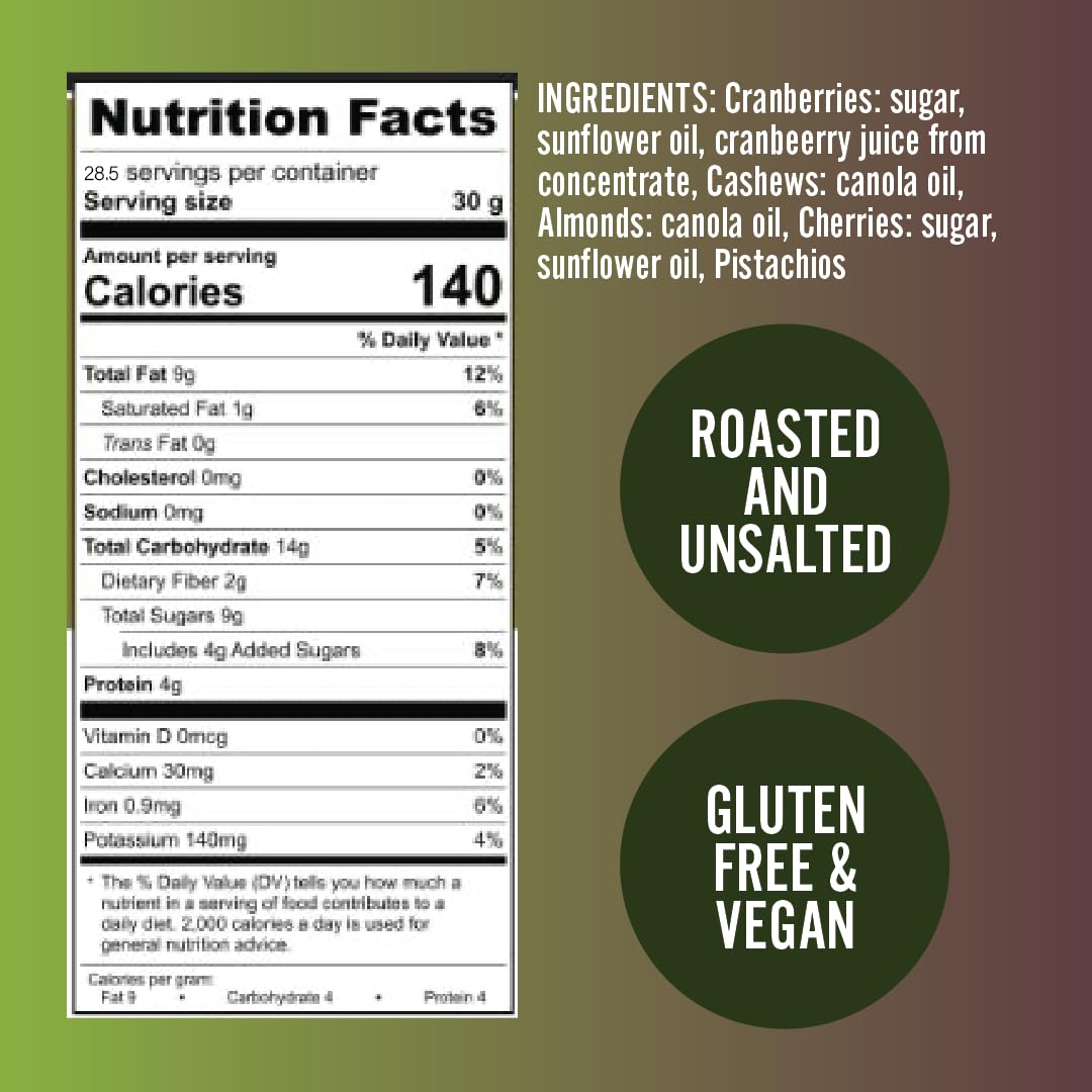Germack® - Pistachio Berry Nut Mix - Michigan Dried Cherries, Dried Cranberries, Roasted-Unsalted Cashews and Almonds, with Dry Roasted, Unsalted