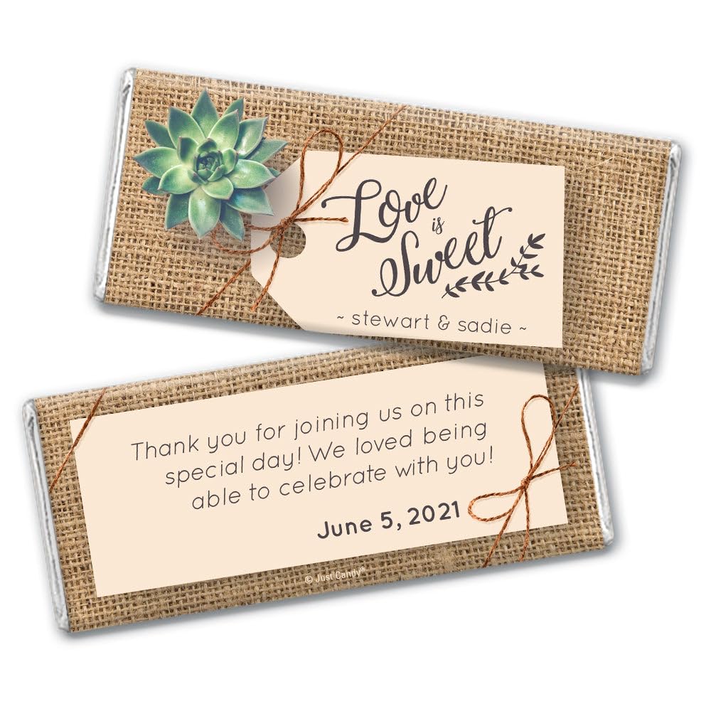 25ct Personalized Wedding Candy Bar Wrappers - Wrappers Only - Succulent