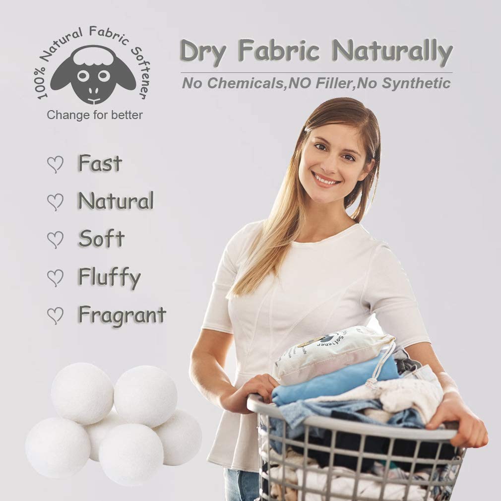 Budieggs Wool Dryer Balls Organic XL 6-Pack, 100% New Zealand Wool Chemical Free Fabric Softener for 1000+ Loads, Baby Safe & Hypoallergenic, Fabrics