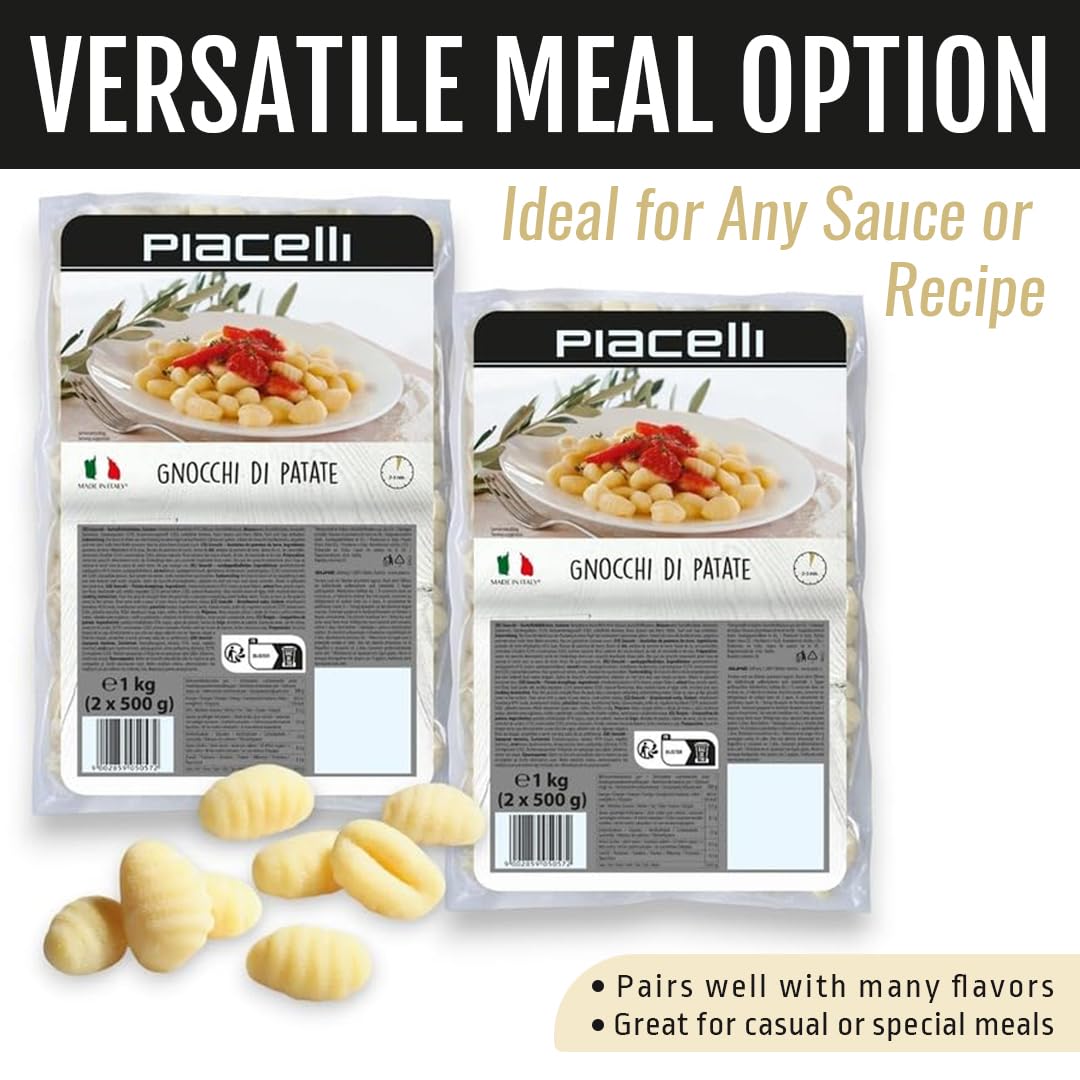 Piacelli Potato Gnocchi- Fresh Gnocchi Pasta Made with Organic Durum Wheat for Authentic Italian Taste- Healthy Pasta with Simple, Nutritious