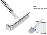 Floor Scrub Brush with Squeegee & Firm Long Handle, 2 in 1 Scrape & Brush Stiff Bristle Scrubber for Cleaning Tub, Tile, Bathroom, Patio, Kitchen