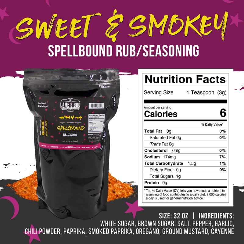 Lane's Spellbound Pork Rub Seasoning, All-Natural BBQ Seasoning Rib Rub, Premium Butt Rub Seasoning & Sweet BBQ Rubs for Smoking, Made in USA, 2 Lbs