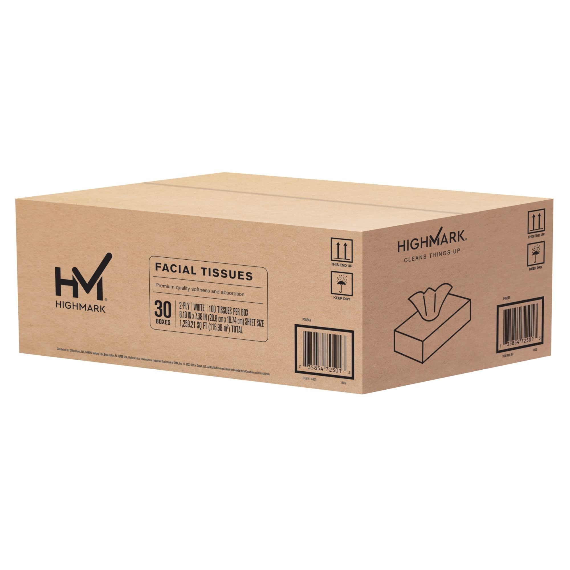 Highmark® 2-Ply Facial Tissue, Flat Box, White, 100 Tissues Per Box, Case Of 30 Boxes