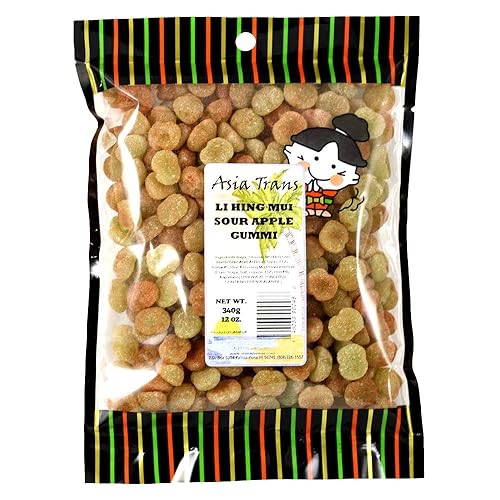 Asia Trans Sour Apple Gummies with Li Hing Mui Plum Powder | Hawaiian Favorite | Sweet & Sour Soft Gummy Candy 12oz