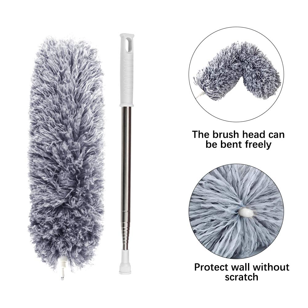 DELUX Microfiber Feather Duster Extendable Duster with 100 inches Extra Long Pole, Bendable Head & Long Handle Dusters for Cleaning Ceiling Fan, High