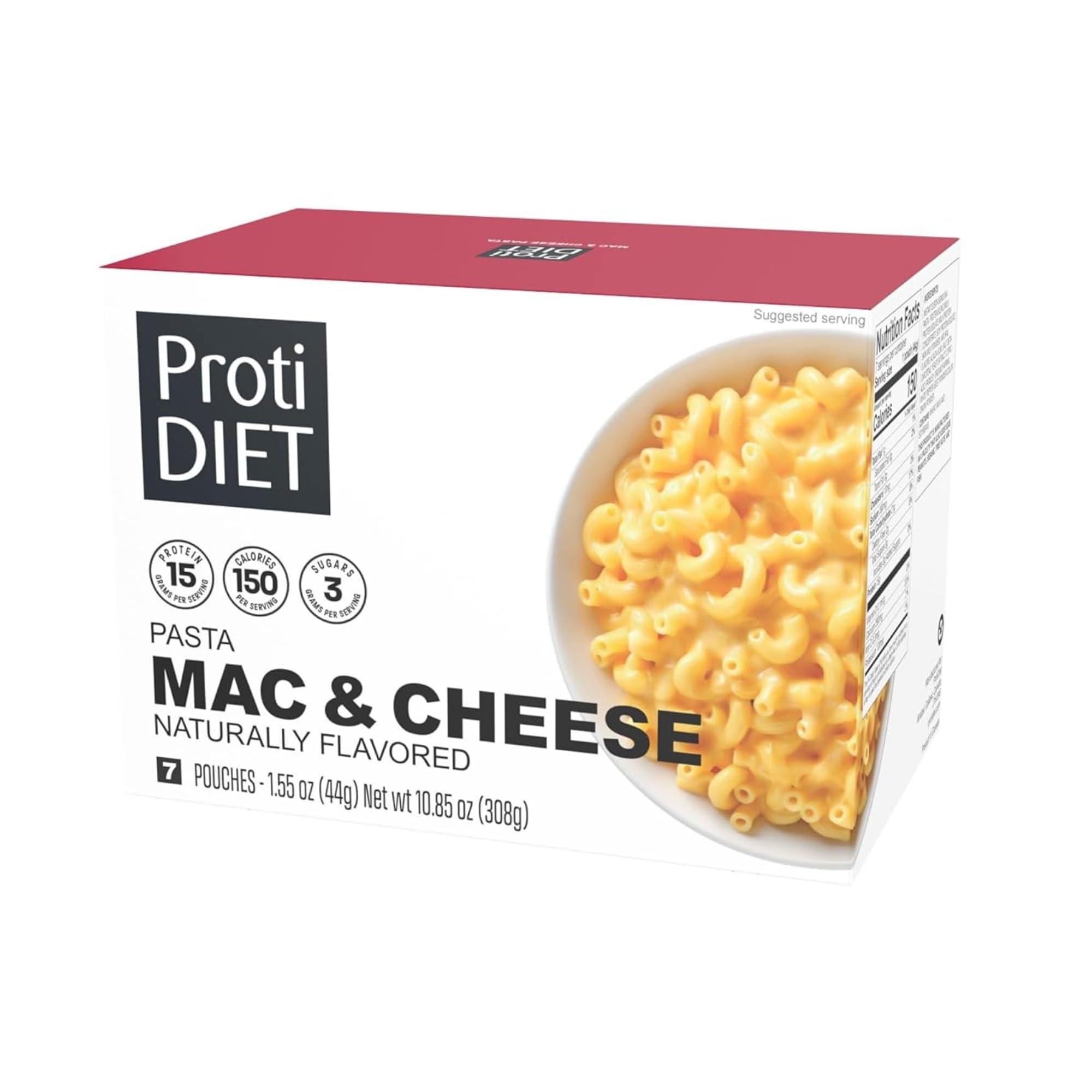 ProtiDIET High Protein Mac and Cheese - 15g Protein, 1g Total Fat, 7 Pouches - Balanced High Protein Meal Replacement for Everyday Wellness